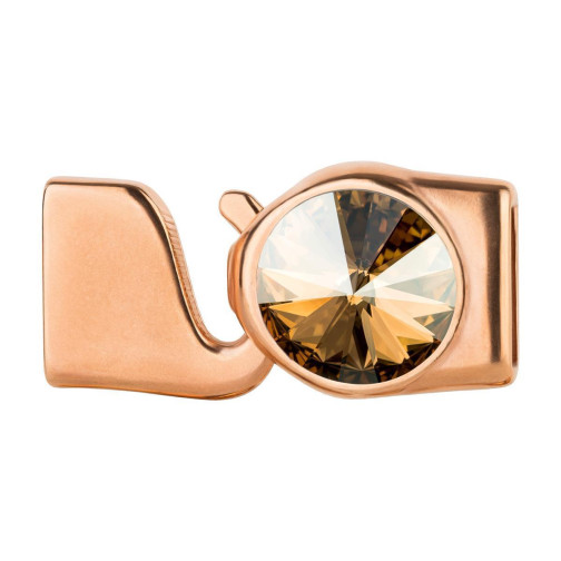 Hook clasp with Rivoli 12mm Crystal Golden Shadow (ID 10x2) rose gold 24K rose gold-plated