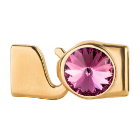 Hook clasp with Rivoli 12mm Rose (ID 10x2) gold 24K...