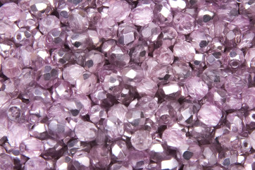 Vuurgepolijste glaskralen Light Amethyst Half Coated 4mm