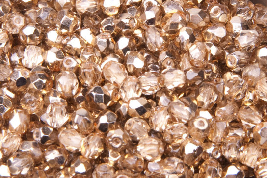 Firepolished glass beads Coated Gold 4mm