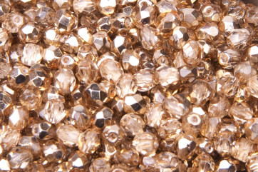 Firepolished glass beads Coated Gold 4mm