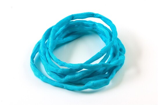 Hand dyed Habotai silk ribbon Turquoise ø3mm