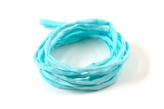 Hand dyed Habotai silk ribbon Aqua ø3mm