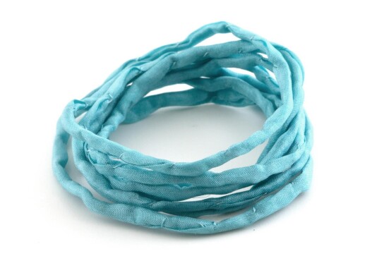 Handgefärbtes Habotai-Seidenband Wasserblau ø3mm