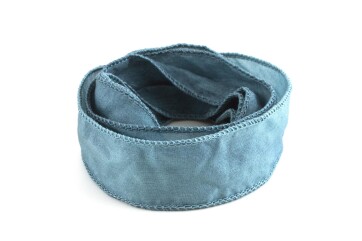 Handgefertigtes Habotai-Seidenband Graublau 20mm breit