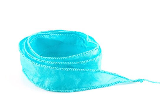 Handgefertigtes Habotai-Seidenband Karibikblau 20mm breit