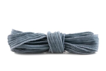 Handmade silk ribbon Crinkle Crêpe Grey Blue 20mm wide