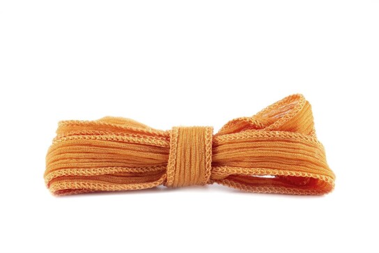 Handgefertigtes Seidenband Crinkle Crêpe Ocker 20mm breit
