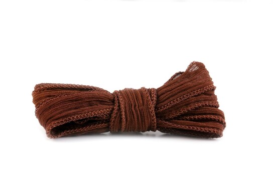Handgefertigtes Seidenband Crinkle Crêpe Schokobraun 20mm breit