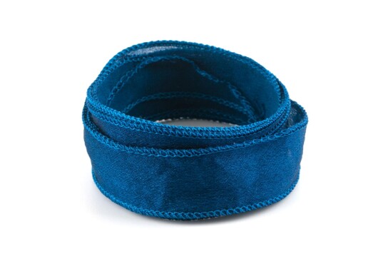 Handgefertigtes Crêpe Satin Seidenband Blaugrün 20mm breit