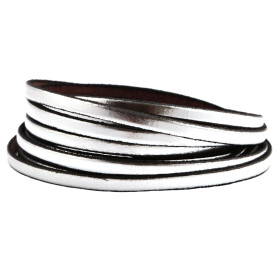 Flat leather strap Metallic Silver glossy (black edge) 5x2mm