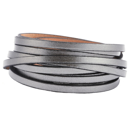 Flaches Lederband Metallic Altsilber (schwarzer Rand) 5x2mm