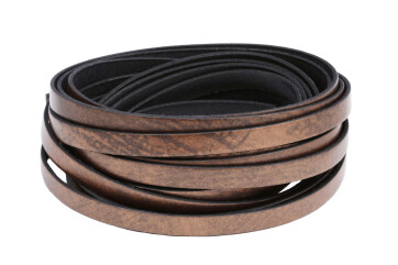 Flaches Lederband Metallic Taupe (schwarzer Rand) 10x2mm