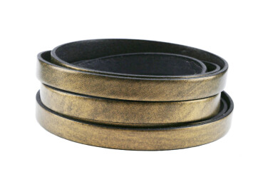 Bracelet en cuir plat Vieux or métallique (bord...