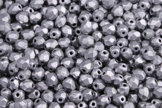 Feuerpolierte Glasschliffperlen Matte Metallic Aluminium 4mm