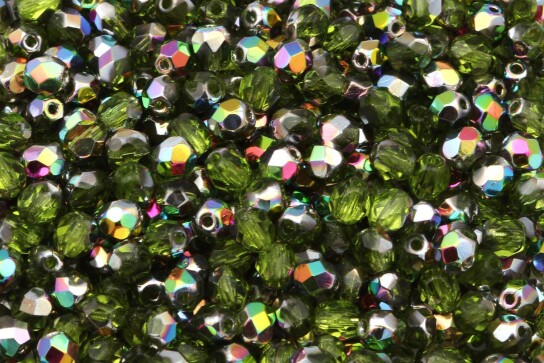 Fire polished glass beads Vitral Olivine 4mm