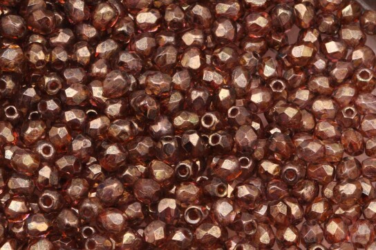Fire polished glass beads Luster Transparent Gold / Smoky Topaz 3mm