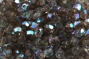 Fire polished glass beads Black Diamond AB 3mm