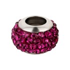 Cuenta de acero inoxidable con cristal de estrás Fucsia Shamballa ID 5mm