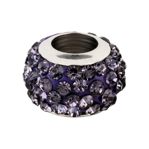 Edelstahl Großlochperle mit Strass Shamballa Tanzanite ID 5mm