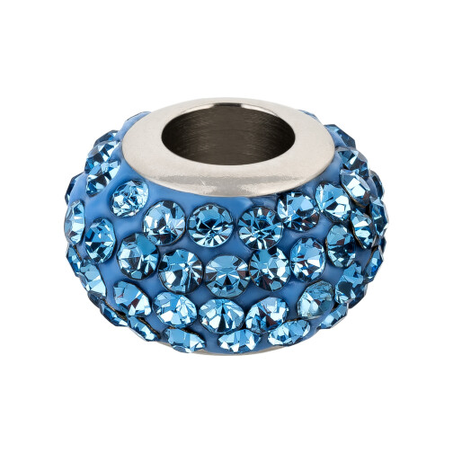 Stainless steel bead with rhinestone Shamballa Sapphire ID 5mm