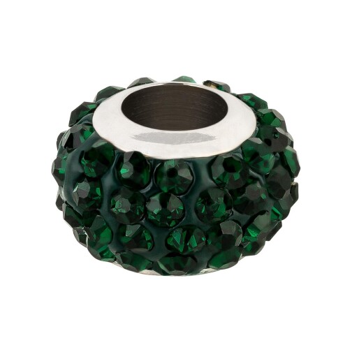 Perlina in acciaio inox con strass Shamballa Verde scuro ID 5mm