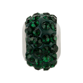 Stainless steel bead with rhinestone Shamballa Dark Green...