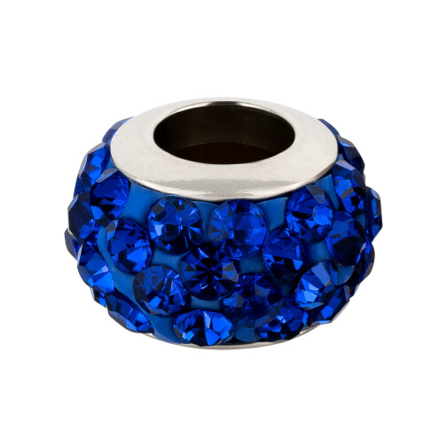Cuenta de acero inoxidable con cristal de estrás Azul Shamballa ID 5mm