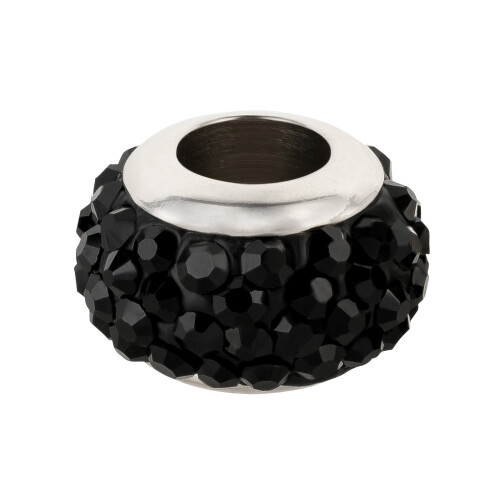 Perlina in acciaio inox con strass Shamballa Jet ID 5mm