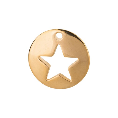 Colgante de zamak redondo Estrella de oro 16mm chapado en oro 24K