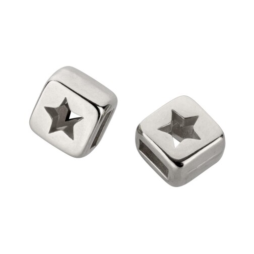 Zamak sliding bead Square Star silver antique ID 5x2mm 999° silver plated