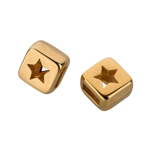 Perle coulissante Carré étoile en Zamak or ID 5x2mm 24K plaqué en or
