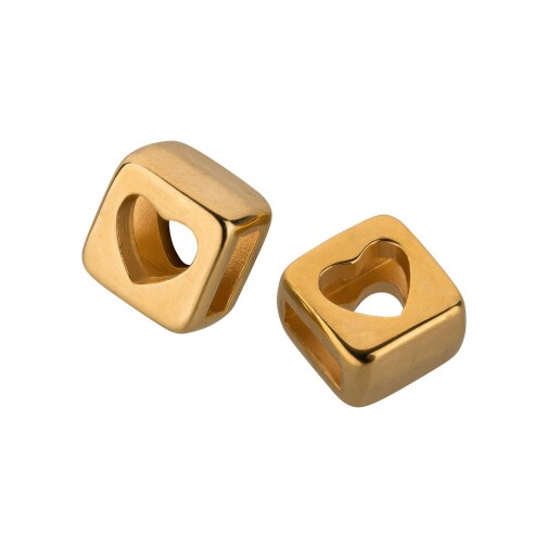 Perlina scorrevole Zamak Quadrata Cuore oro ID 5x2mm argento placcato oro 24K