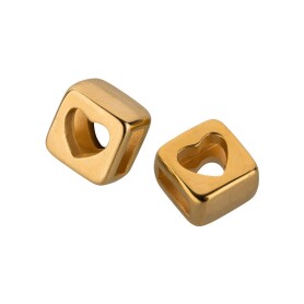 Zamak sliding bead Square Heart gold ID 5x2mm 24K gold...