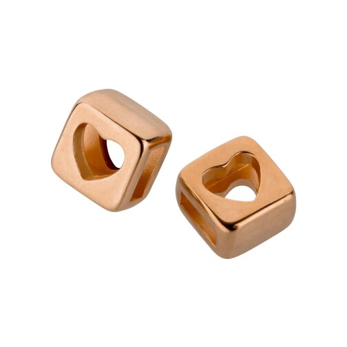 Perlina scorrevole Zamak Quadrata Cuore oro rosa ID 5x2mm argento placcato oro rosa 24K