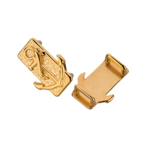 Zamak sliding bead Rectangle anchor motif gold ID 5x2mm 24K gold plated