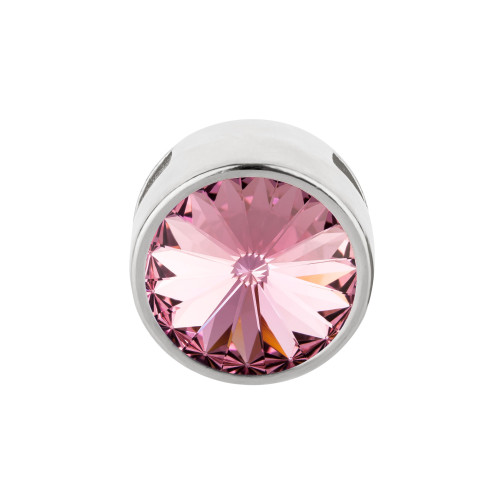 Slider antik silber 14mm (ID 10x2mm) mit Rivoli in Light Rose 12mm 999° antik versilbert