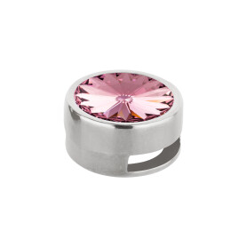 Cuenta redonda deslizable con Rivoli en Light Rose 12mm (ID 10x2mm) de plata antigua