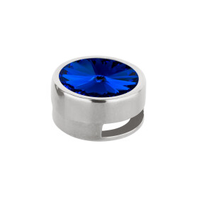 Cuenta redonda deslizable con Rivoli en Majestic Blue 12mm (ID 10x2mm) de plata antigua