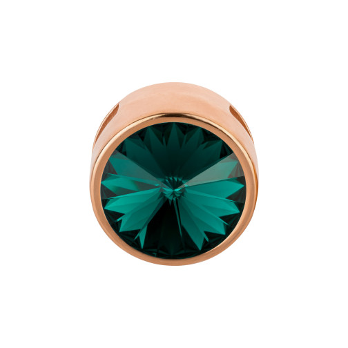 Slider rosegoud 14mm (ID 10x2mm) met Rivoli in Emerald 12mm 24K rosé verguld