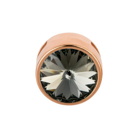 Cuenta redonda deslizable con Rivoli en Black Diamond 12mm (ID 10x2mm) de oro rosa