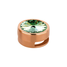 Slider rosegoud 14mm (ID 10x2mm) met Rivoli in Chrysolite 12mm 24K rosé verguld