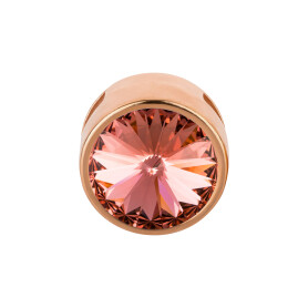 Cuenta redonda deslizable con Rivoli en Rose Peach 12mm (ID 10x2mm) de oro rosa