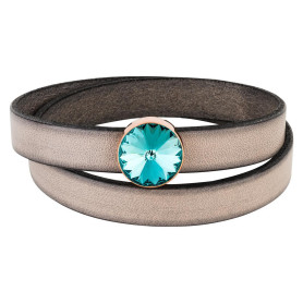 Slider or rose 14mm (ID 10x2mm) avec Rivoli en Light Turquoise 12mm 24K doré rose