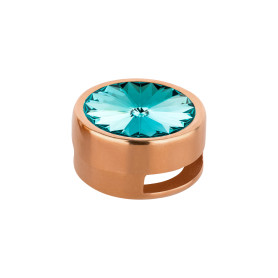 Slider or rose 14mm (ID 10x2mm) avec Rivoli en Light Turquoise 12mm 24K doré rose