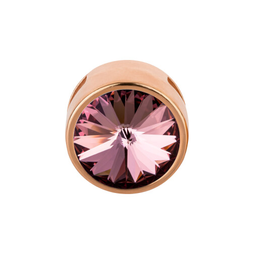 Cuenta redonda deslizable con Rivoli en Crystal Antique Pink 12mm (ID 10x2mm) de oro rosa