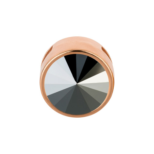 Slider oro rosa 14mm (ID 10x2mm) con Rivoli in Jet Hematite 12mm 24K placcato oro rosa