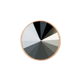 Slider oro rosa 14mm (ID 10x2mm) con Rivoli in Jet Hematite 12mm 24K placcato oro rosa