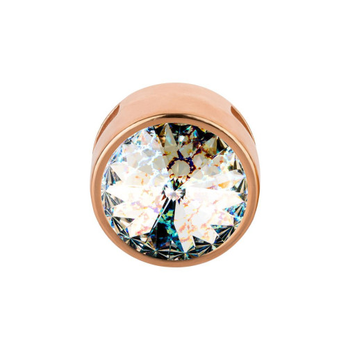Slider or rose 14mm (ID 10x2mm) avec Rivoli en Crystal White Patina 12mm 24K doré rose