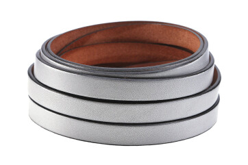 Flat leather strap Metallic Silver matt (black edge) 10x2mm